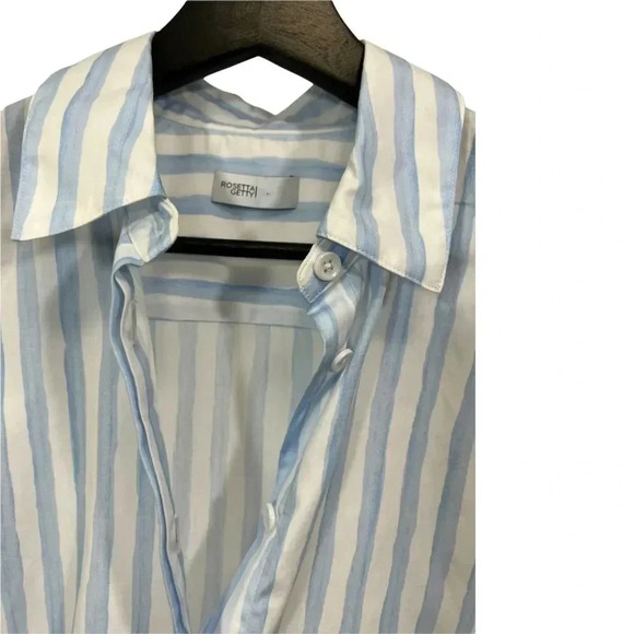 ROSETTA GETTY Apron Wrap Stripe Cotton Shirt  Baby Blue White - Picture 8 of 12